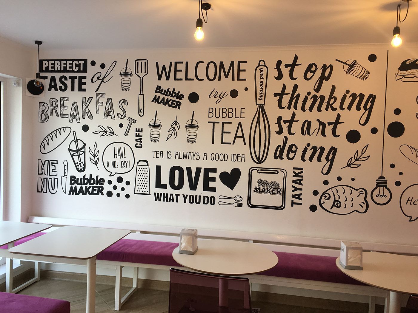 Wall in cafe on Behance | Cafe wall art, Cafe interior design, Cafe wall