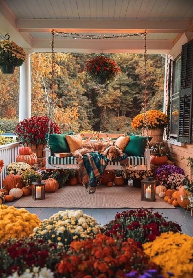 Fall Porch Swing🍁 Decoration Inspiration, Autumn Inspiration, Fall ...