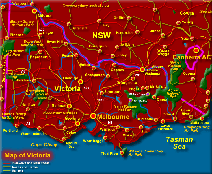 a map of the state of victoria with all its roads and major cities on it