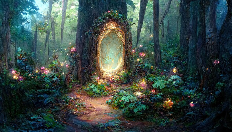 Premium Photo | Fantasy magic portal in mystic fairy tale forest Fairy ... image.