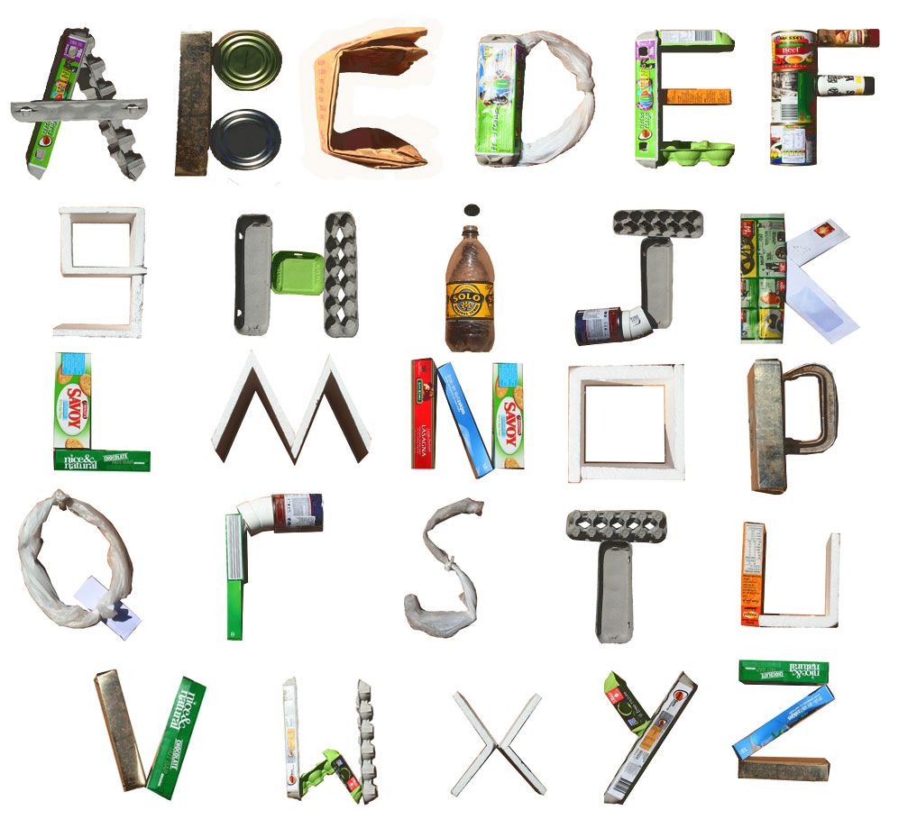 the letters are made up of different types of objects