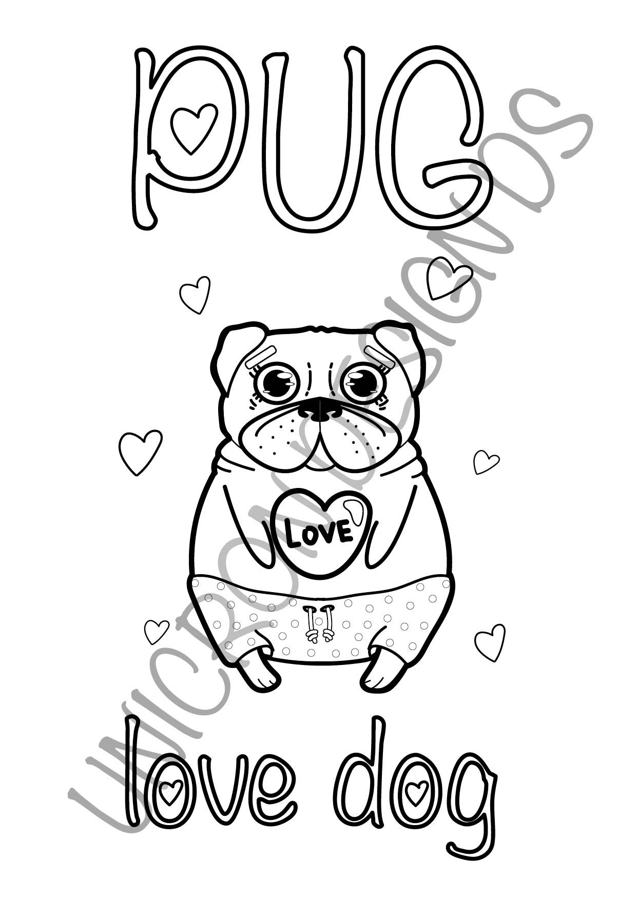 Printable Cute Pug Dog Animals Illustration Coloring Pages for | Etsy ...