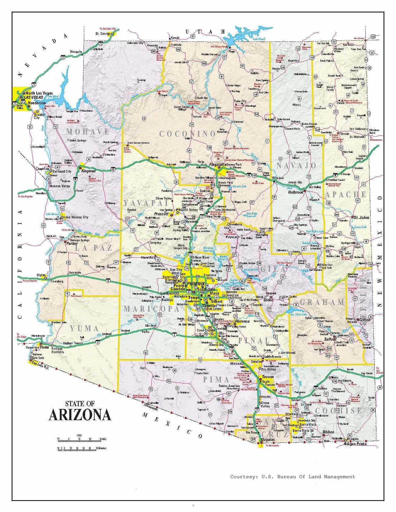 Printable Map Of Arizona