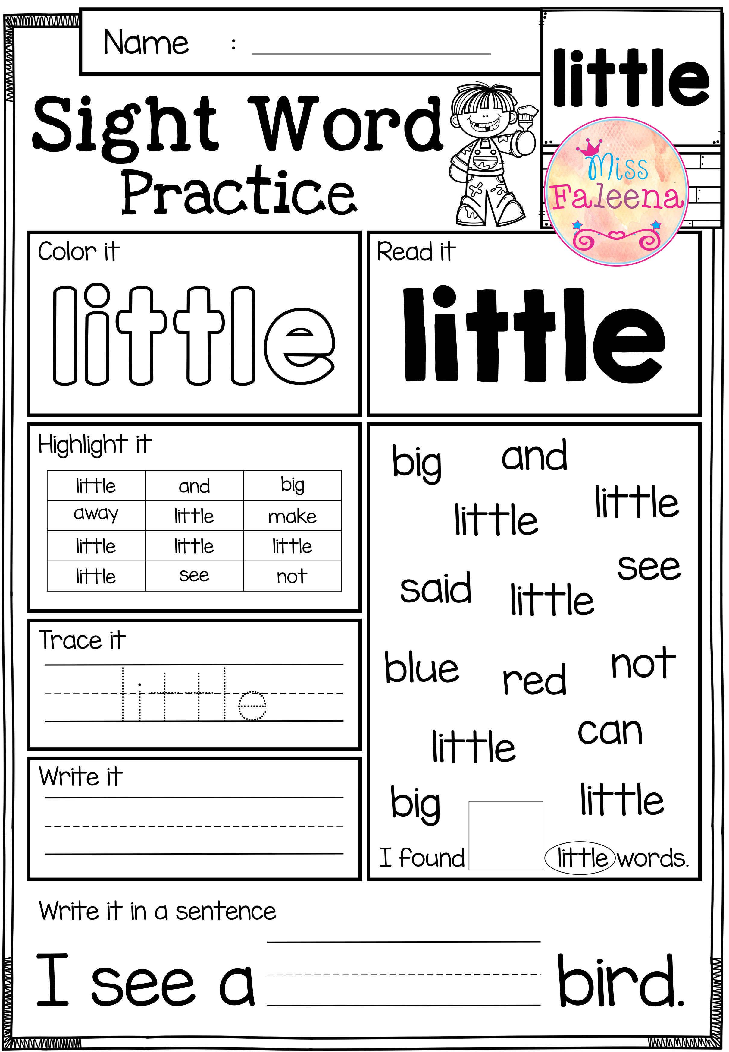 Free Printable Kindergarten Sight Word Worksheets