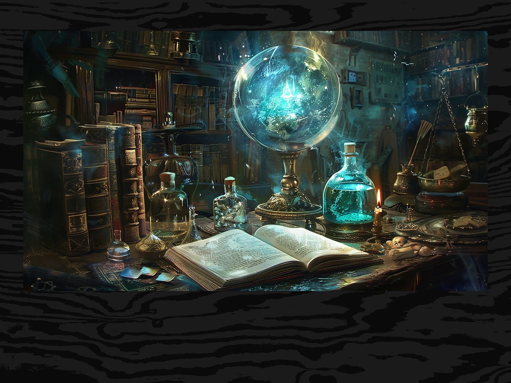 Enchanted Crystal Ball Digital Art, Fantasy Library Decor, Magical ...