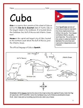 CUBA Introductory Geography Worksheet | Geography worksheets, Social ...