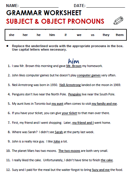 Subject And Object Pronoun Worksheet Pronoun | Pronoun worksheets ...