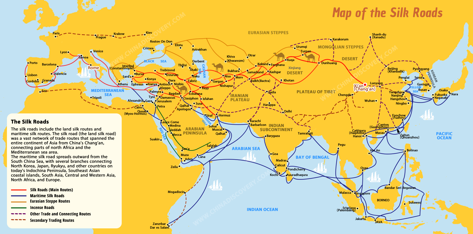 Silk Road Maps 2022 - Useful map of the ancient Silk Road Routes Silk ...