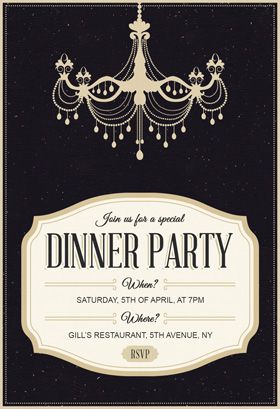 Classy Chandelier - Dinner Party Invitation Template (Free | Birthday ...