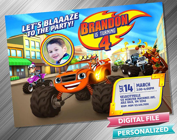 Blaze And The Monster Machines Invitations Printable Birthday 