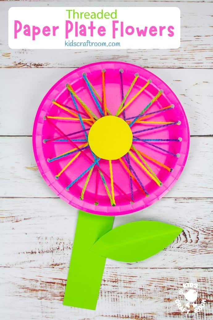 Threaded Paper Plate Flowers in 2021 | Spring crafts for kids, Paper ...