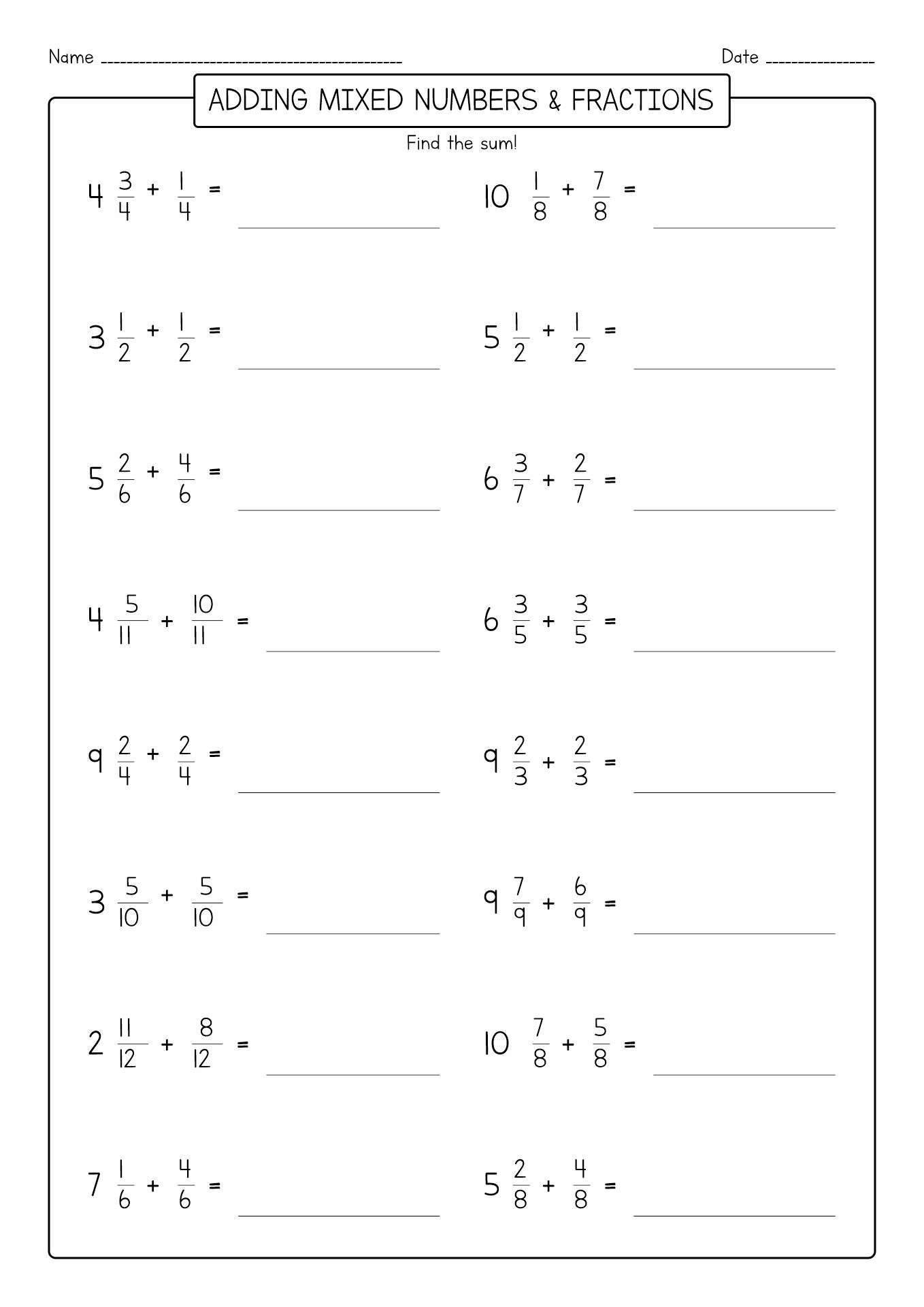 Mixed numbers and improper fractions worksheets free – Artofit