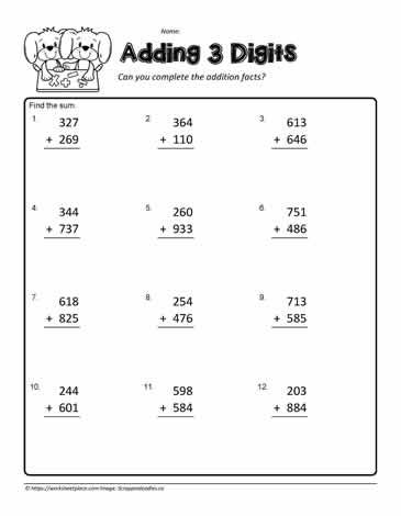 3 Digit Addition | Addition worksheets, Worksheets, Worksheet template