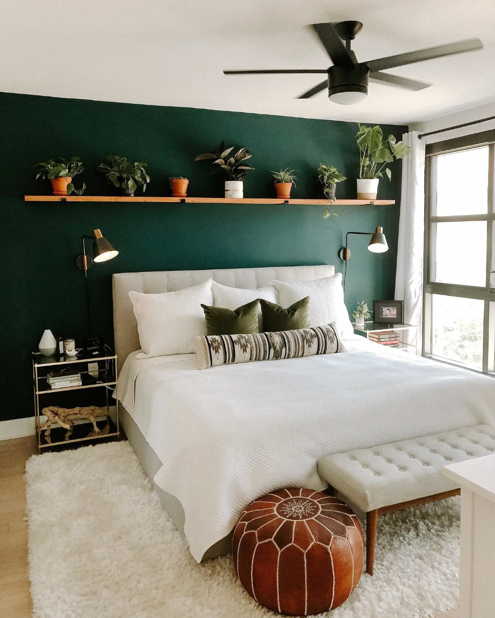 Dark Green Accent Wall Bedroom