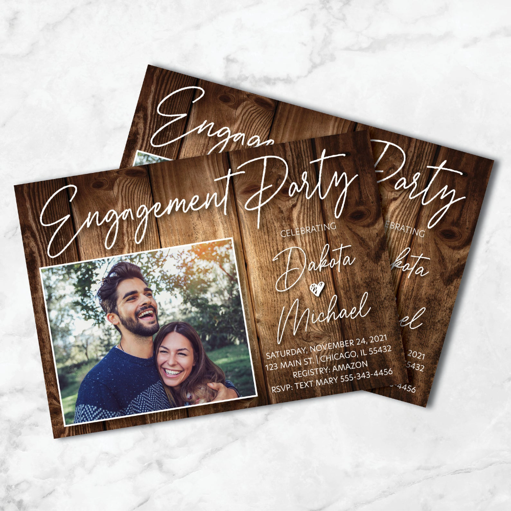 Rustic Engagement Invitations With Photo Print, Text or Email Invite ...