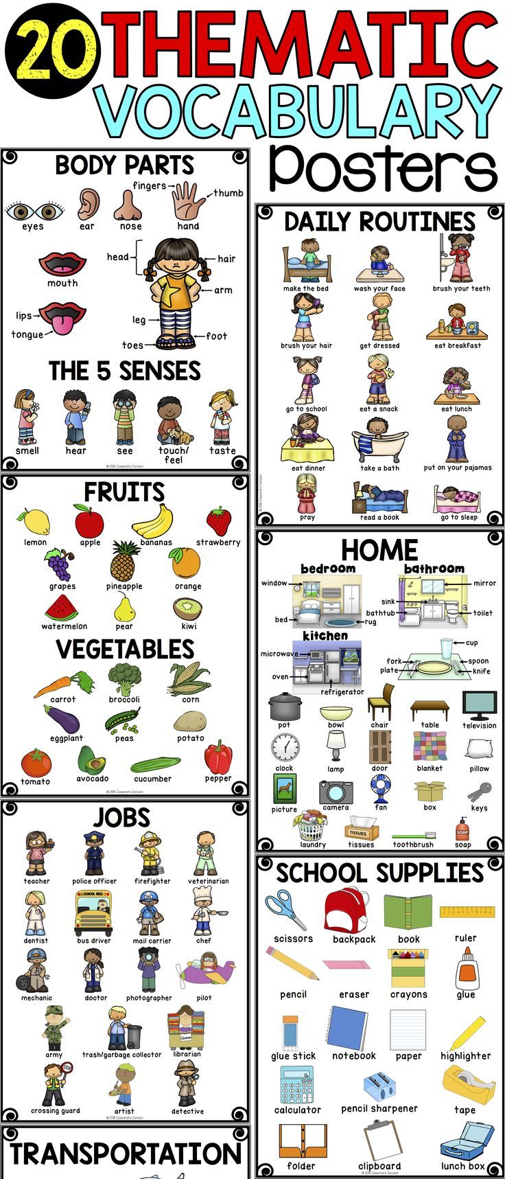 Thematic Vocabulary ESL Posters for Beginning and Newcomer ELLs ...