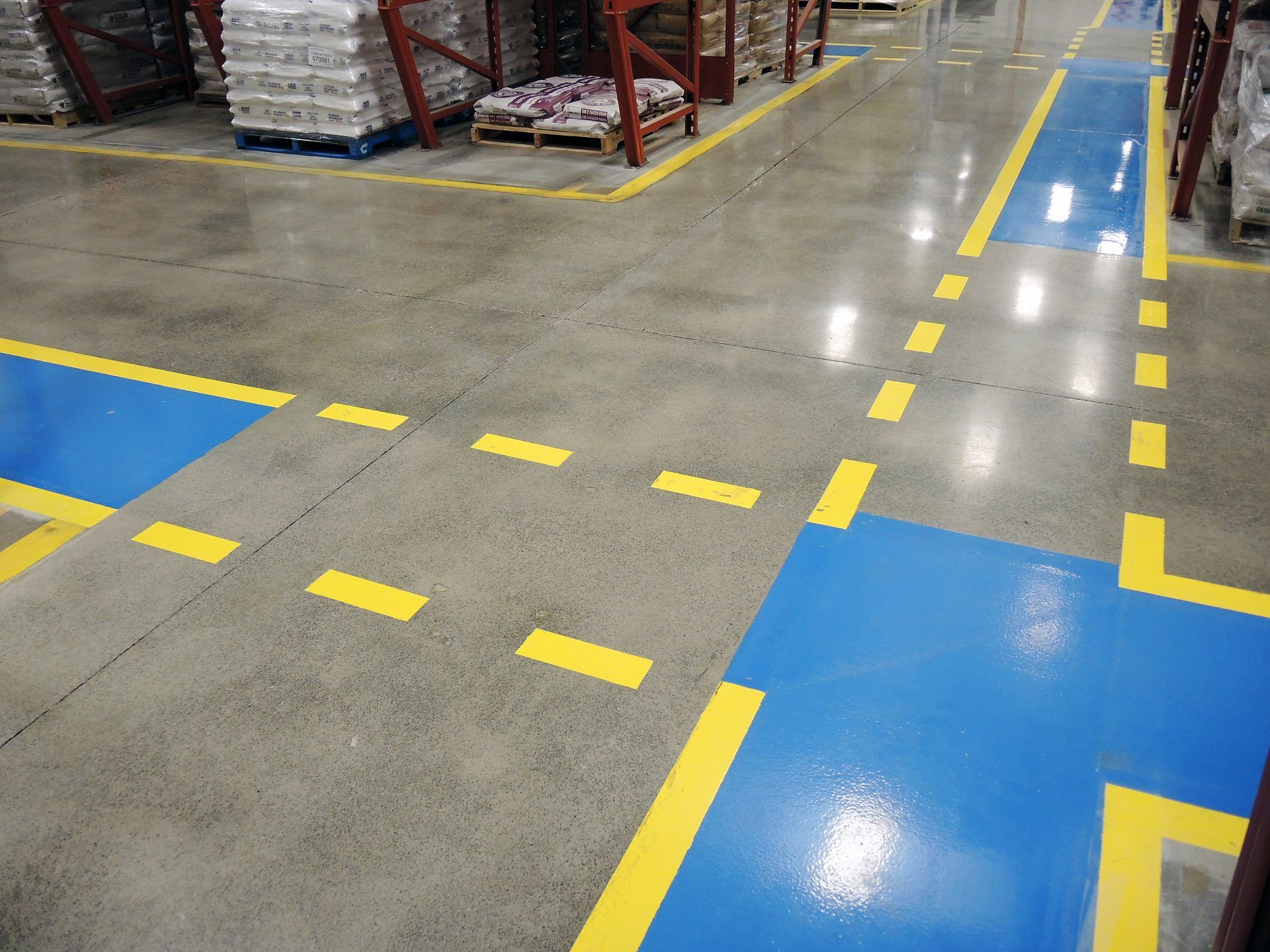 Concrete Floor Polishing and new blue and yellow safety walkways for ...