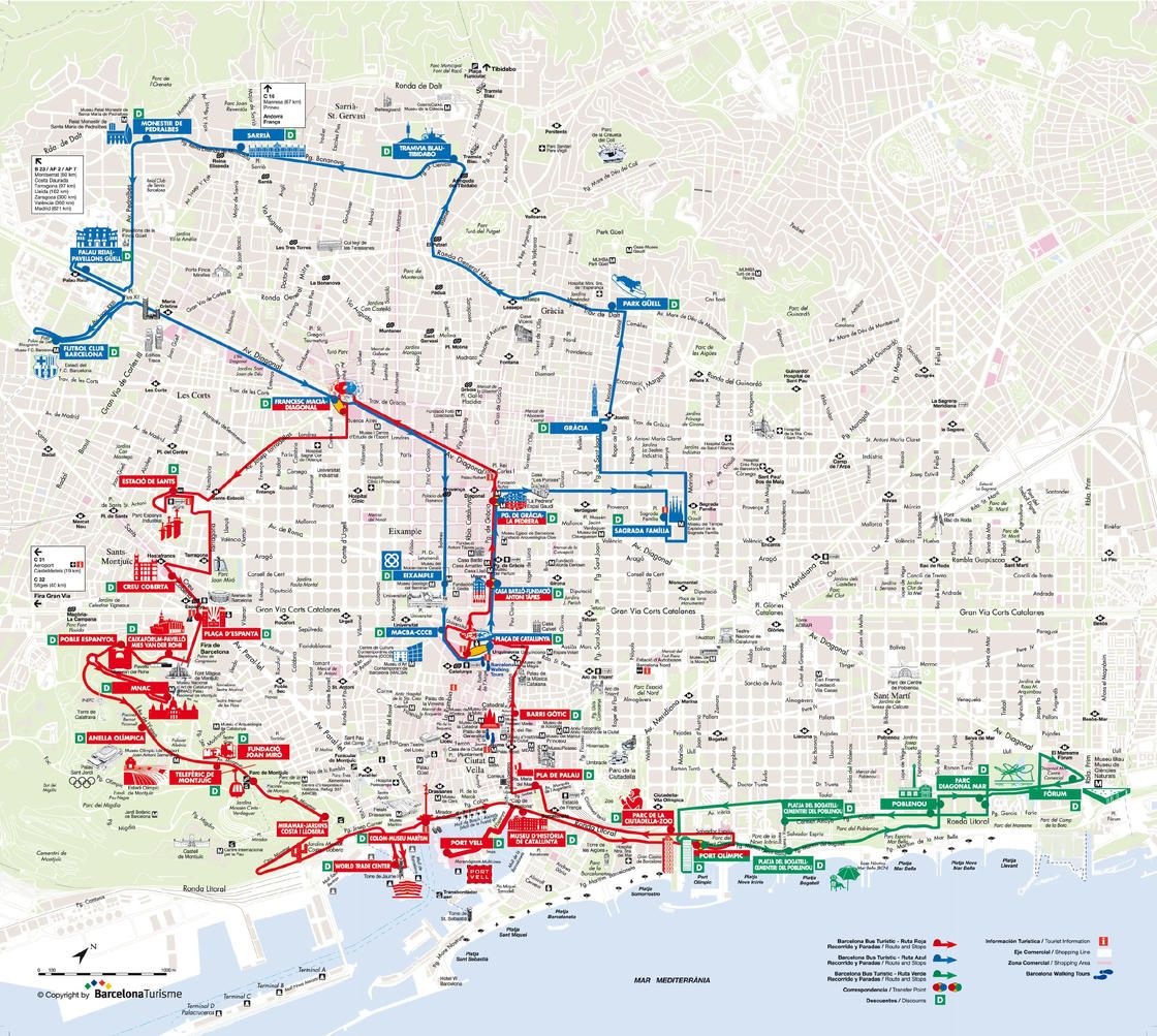 Map of Barcelona hop on hop off bus tour with Bus Turistic Barcelona ...