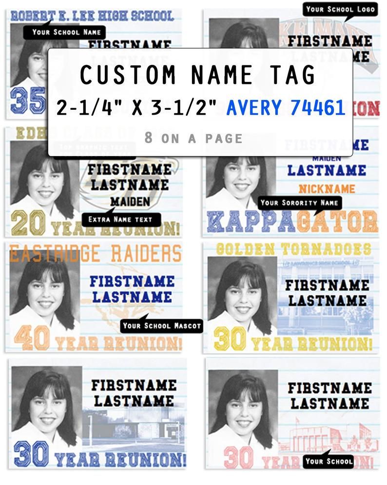 Reunion Name Tags, Name Tag Templates, Wedding Templates, School Lines ...