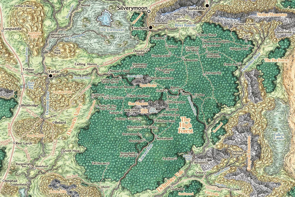 Dungeons And Dragons Forgotten Realms Map Detailed High Forest Map Fantasy world map, Forest