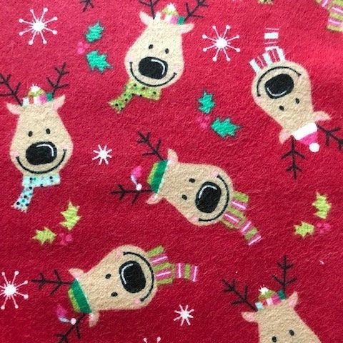 Flannel Fabric By the Yard Christmas Reindeer on Red | Etsy | Flannel ...