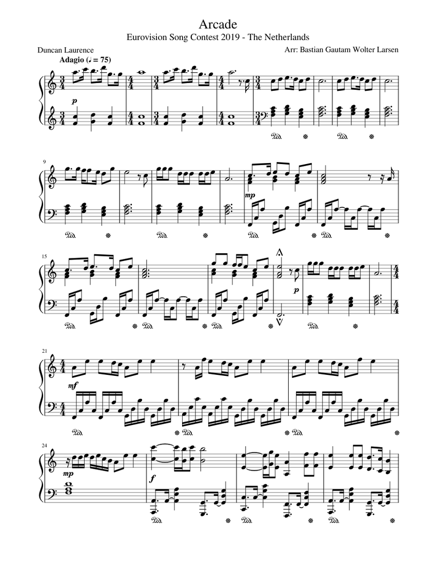 Download And Print In Pdf Or Midi Free Sheet Music For Arcade By Duncan Laurence Arranged By Baztithatsme For Pia In 2021 Sheet Music Piano Sheet Music Piano Tutorials