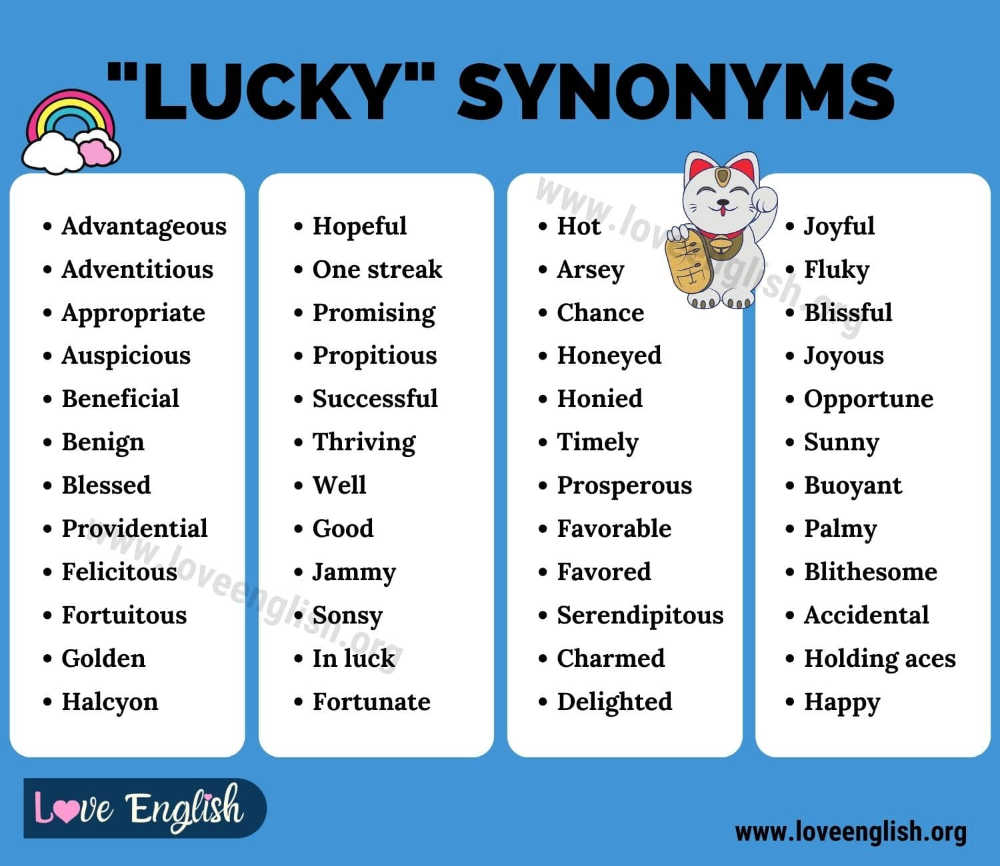 Lucky Synonym Top 45 Interesting Synonyms For Lucky In English Love English Interesting English Words English Vocabulary Words Good Vocabulary Words