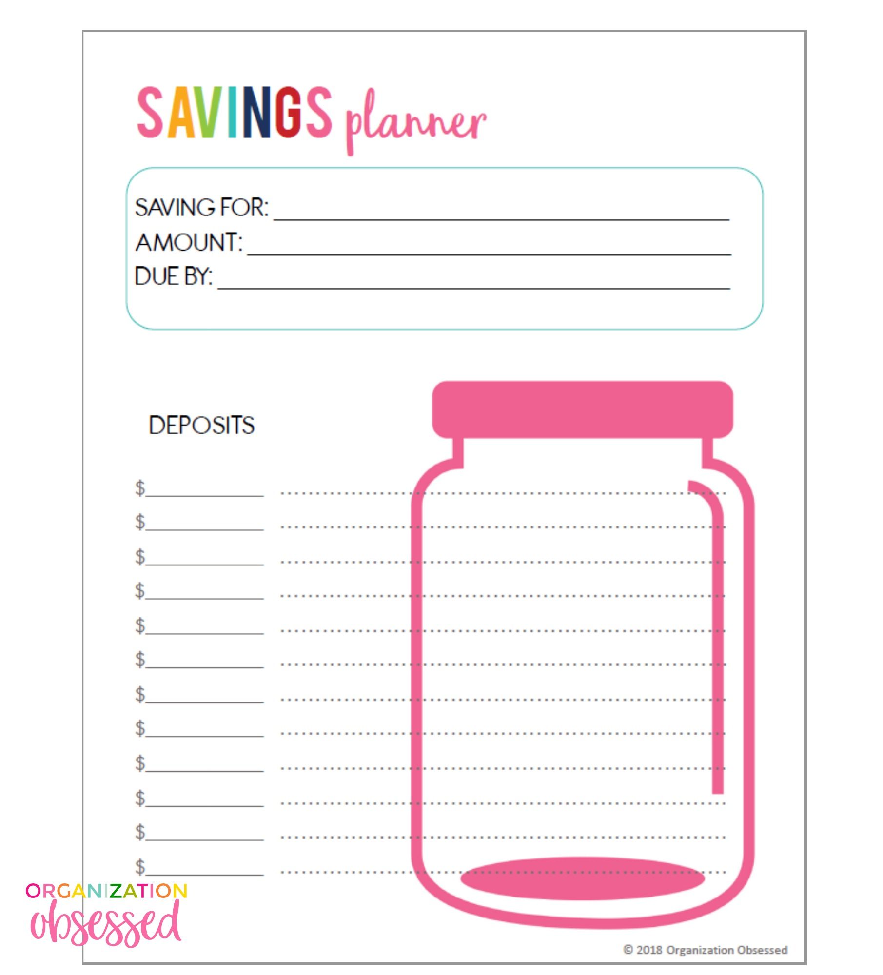 Free Printable Savings Planner Organization Obsessed Savings