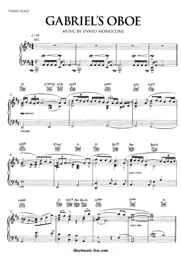 Gabriel S Oboe Sheet Music Ennio Morricone Piano Sheet Music Free Piano Sheet Music Printable Sheet Music