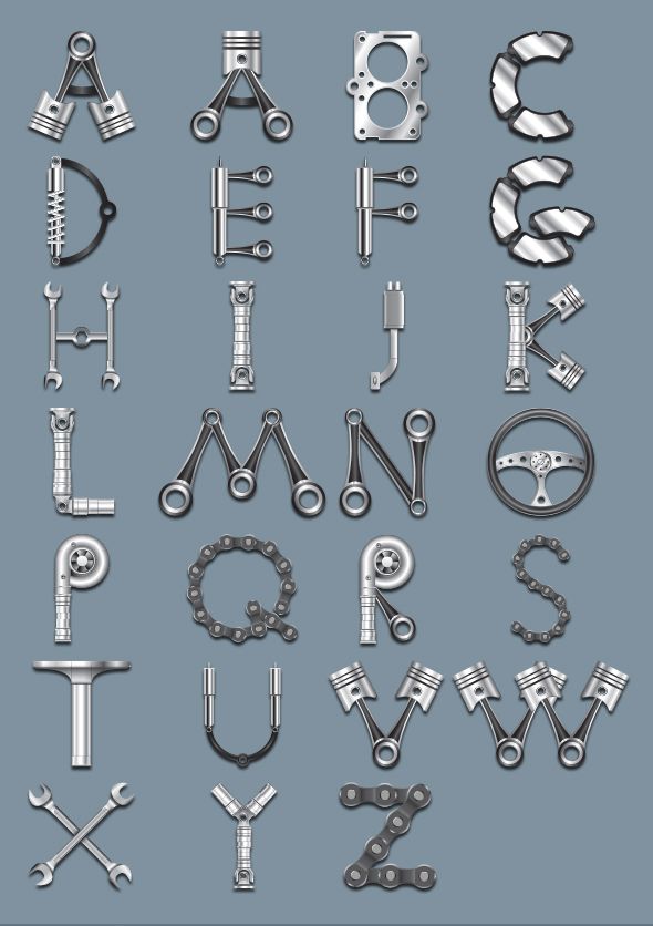 Shapes Other car parts alphabet | Typography alphabet, Alphabet ...