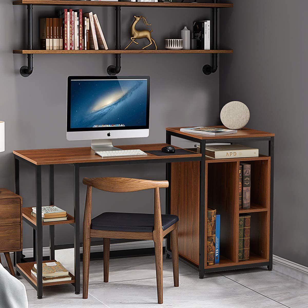 Erommy Computer Desk with Storage Bookshelves,47 inch Modern Sturdy