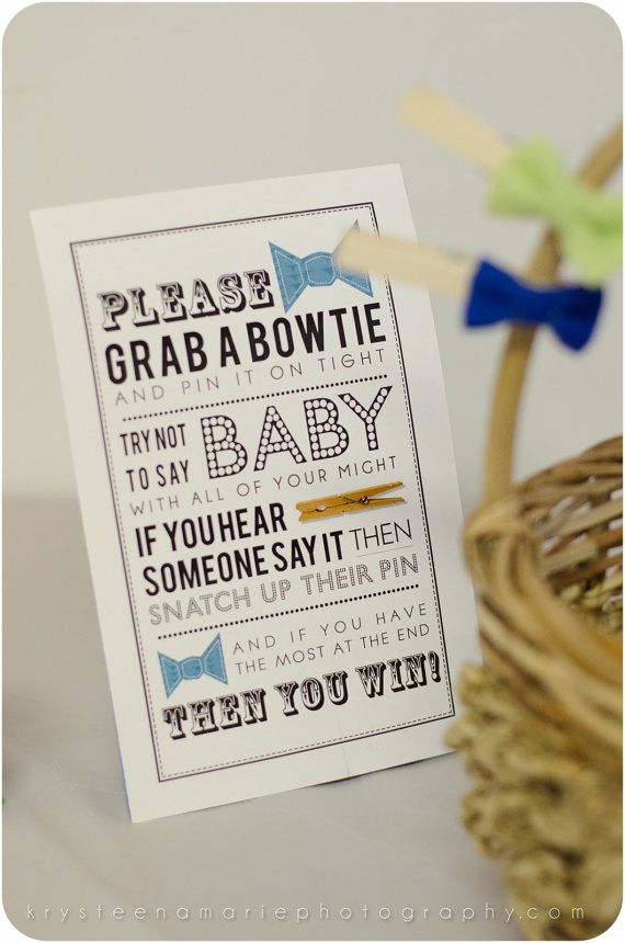 Don't Say Baby Clothespin Game With Bow Ties, Printable Baby Shower ...