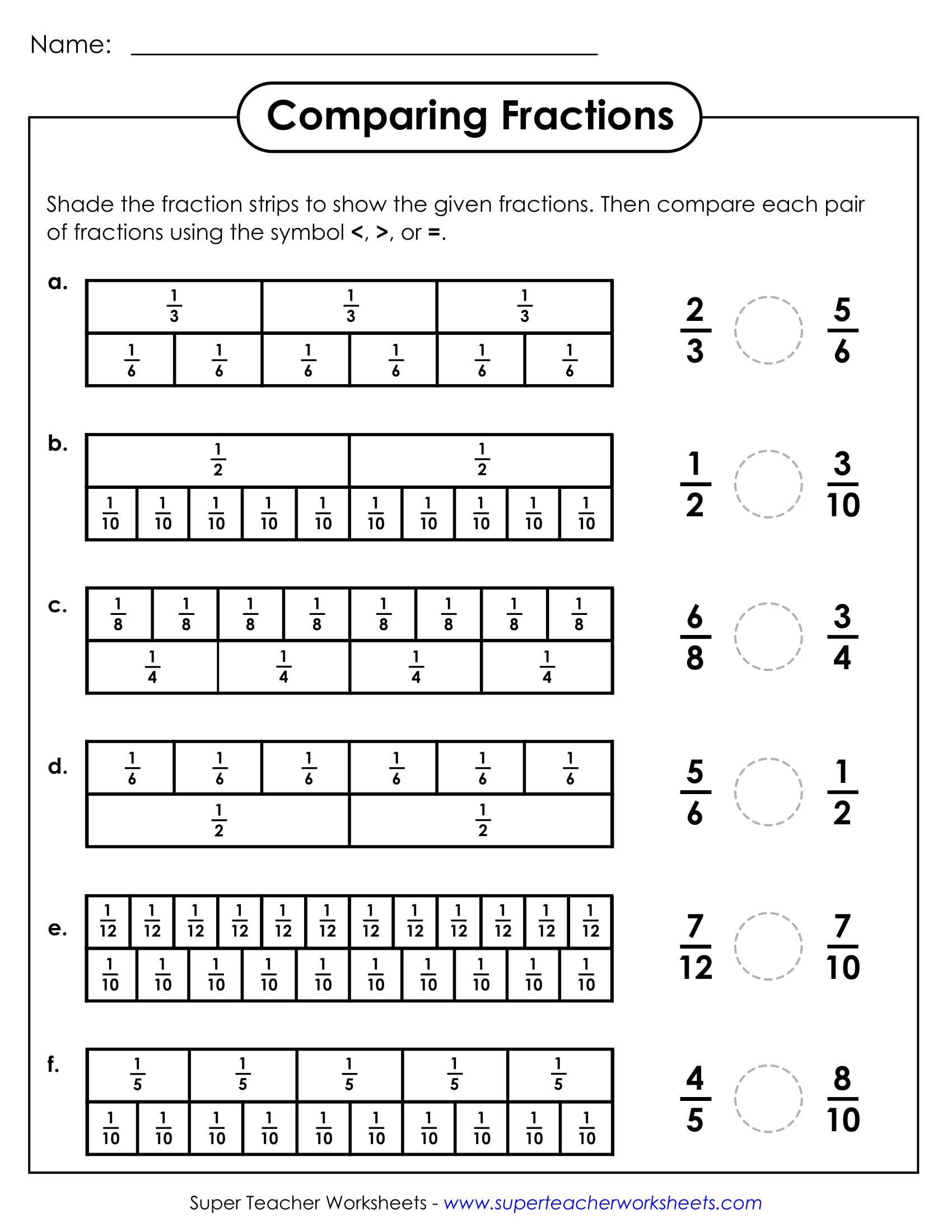 Comparing Fractions 3Rd Grade