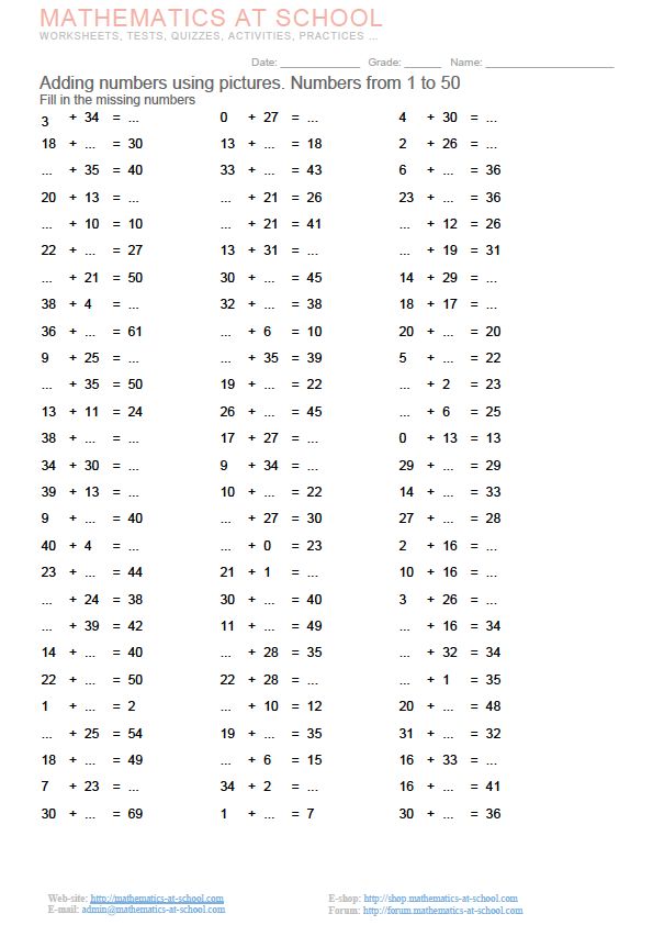 Adding Numbers, Missing Numbers, Kids Math Worksheets, 1st Grade ...