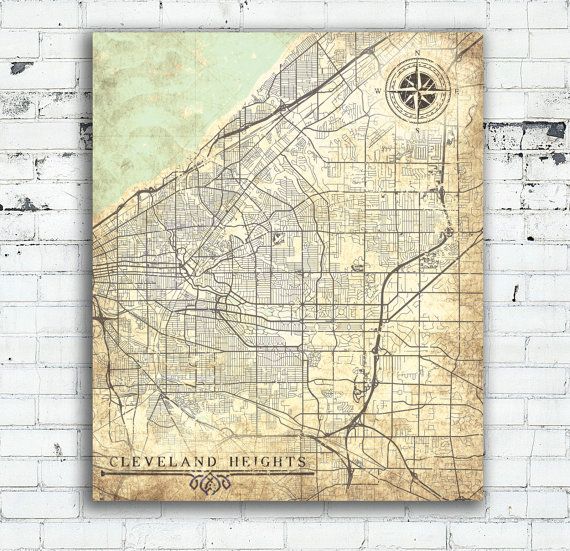 CLEVELAND HEIGHTS Canvas print Ohio OH Vintage map Cleveland Heights ...