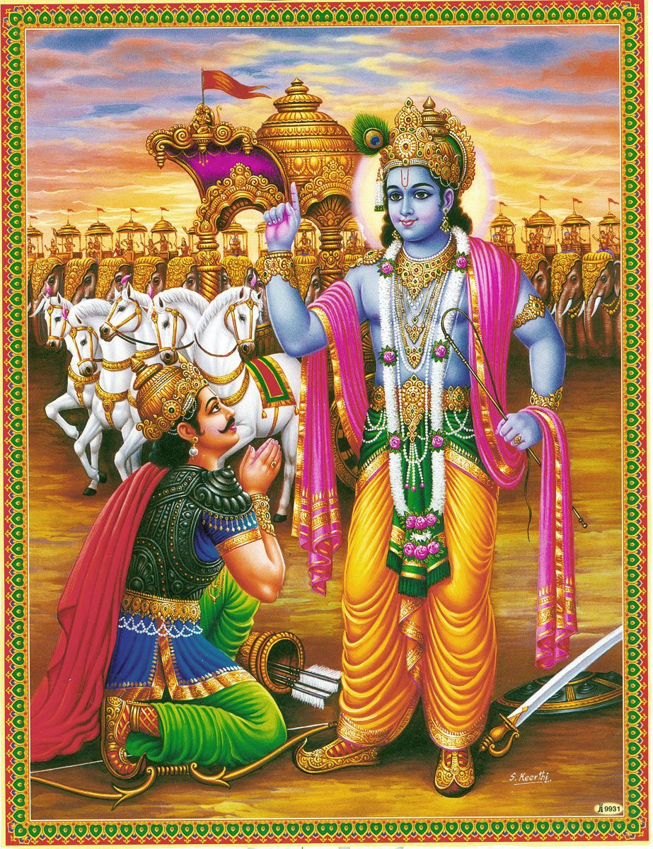 Krishna Preaches the Gita to Arjuna in the Battle of Kurukshetra ...