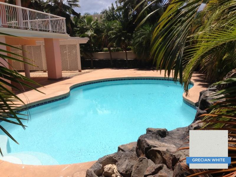 Hydrazzo Grecian White really brightens up a pool's blue