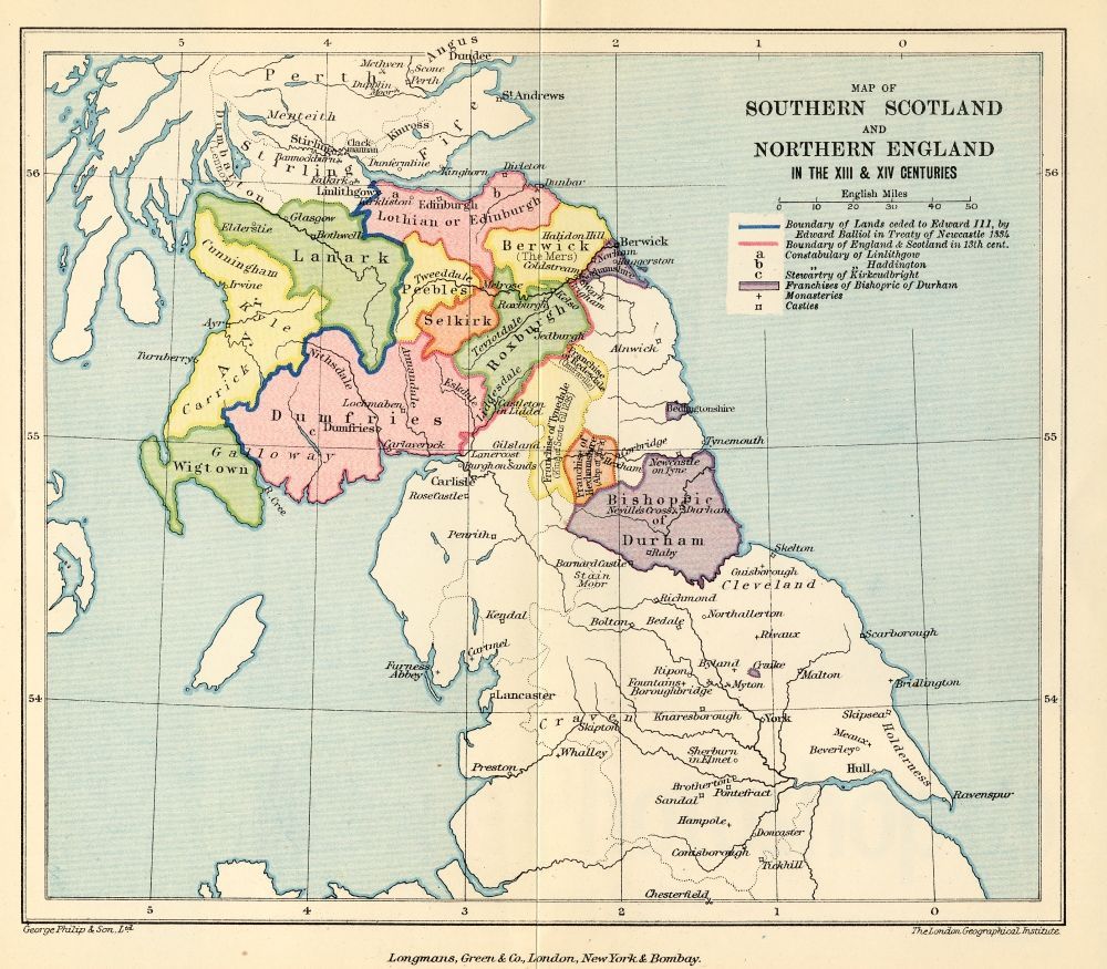 Map of Scotland and Northern England in the 13th and 14th Centuries