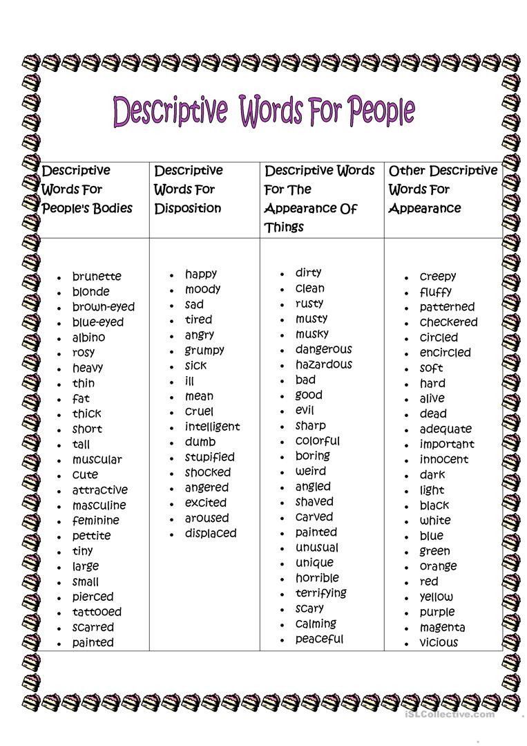 Descriptive Words Worksheet