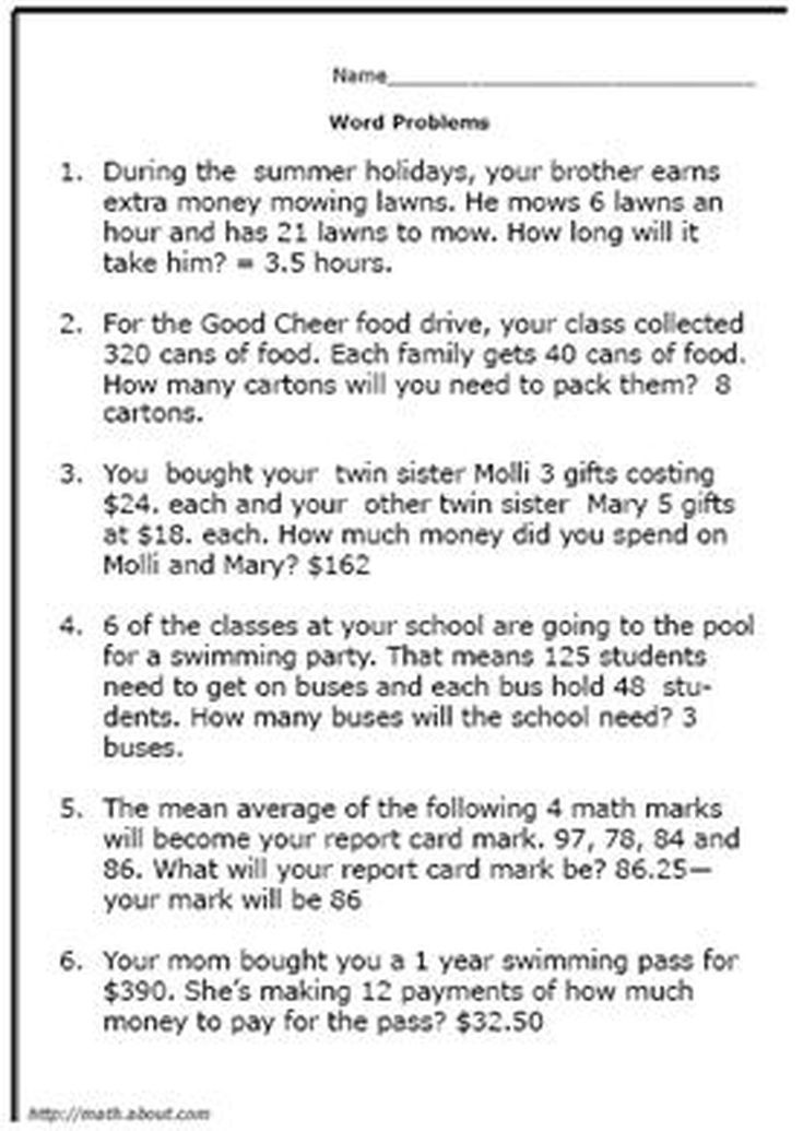 5th Grade Math Problems With Answers