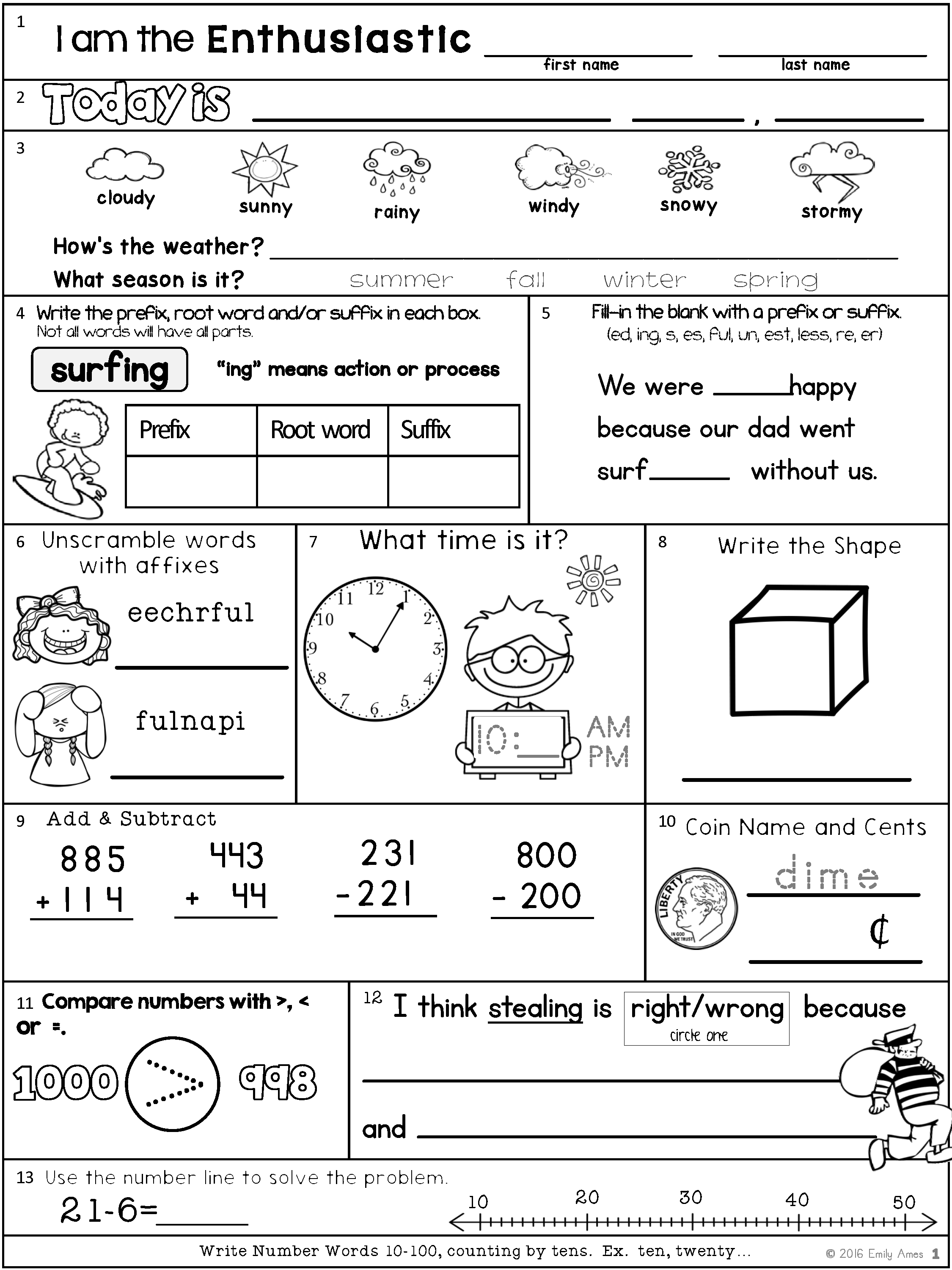 2nd Grade Math Worksheet Packet