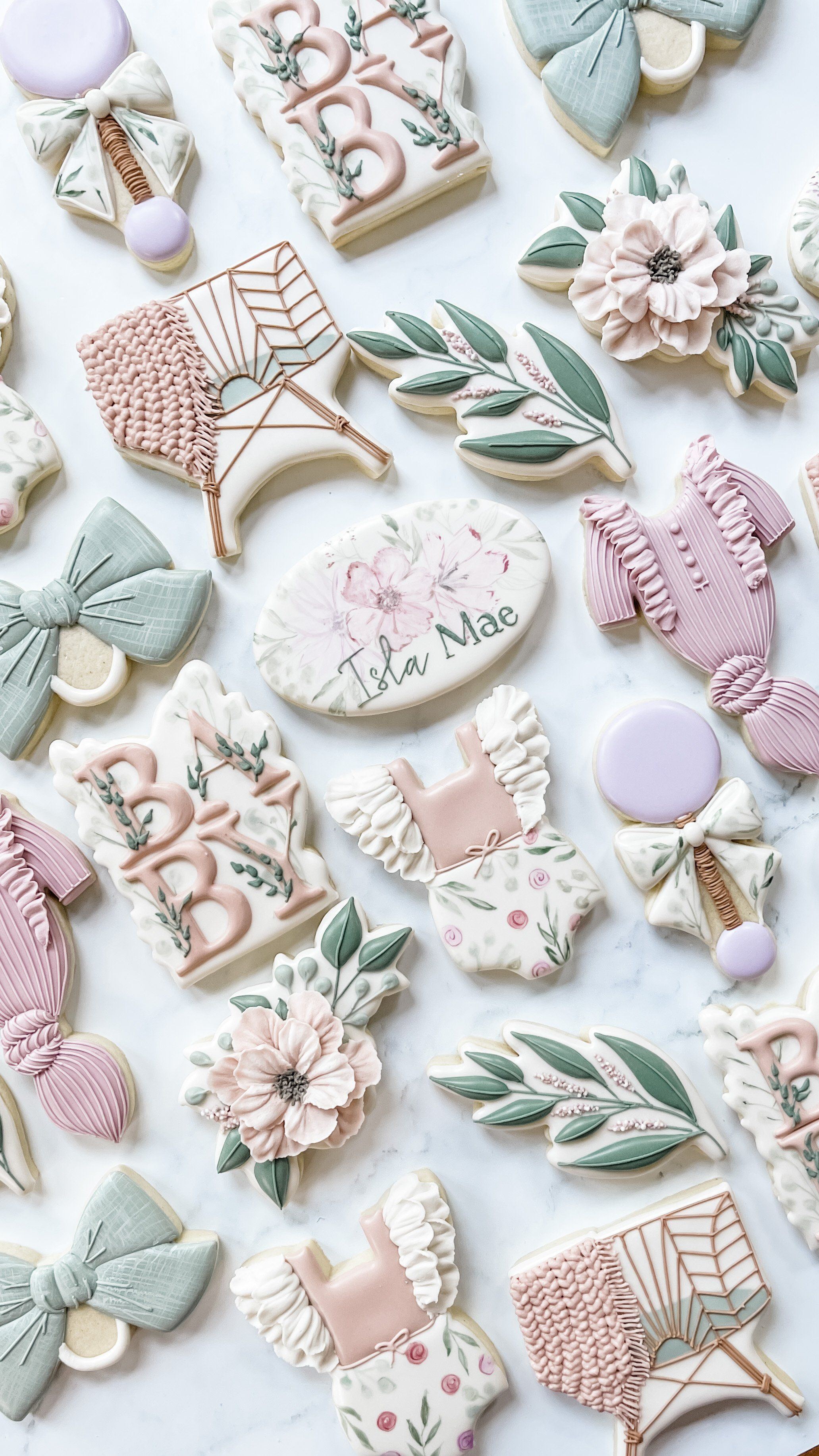 Elegant Floral Blush, Mauve, Dusty Rose and Green Baby Shower Cookies ...