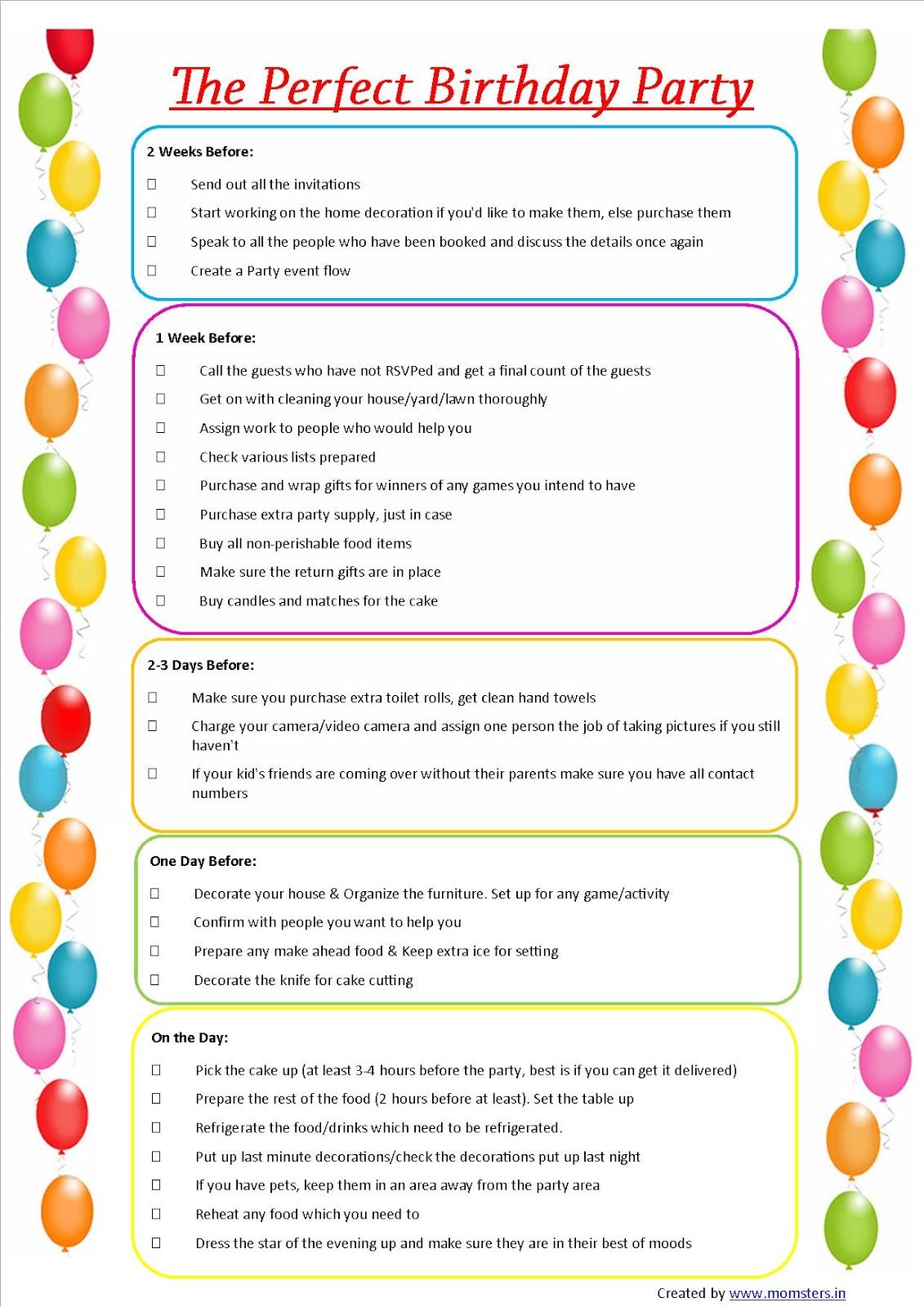 Party Planning With A Kids Birthday Checklist Kids Birthday Party ...