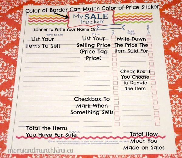 Organizing A Garage Sale Free Printables Moms Munchkins Garage Sale Organization Garage Sales Garage Sale Tips [ 520 x 600 Pixel ]