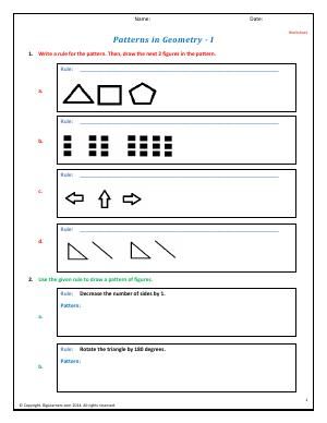 Worksheet: Patterns in Geometry - I