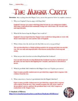 Answer Key Magna Carta Worksheet Answers