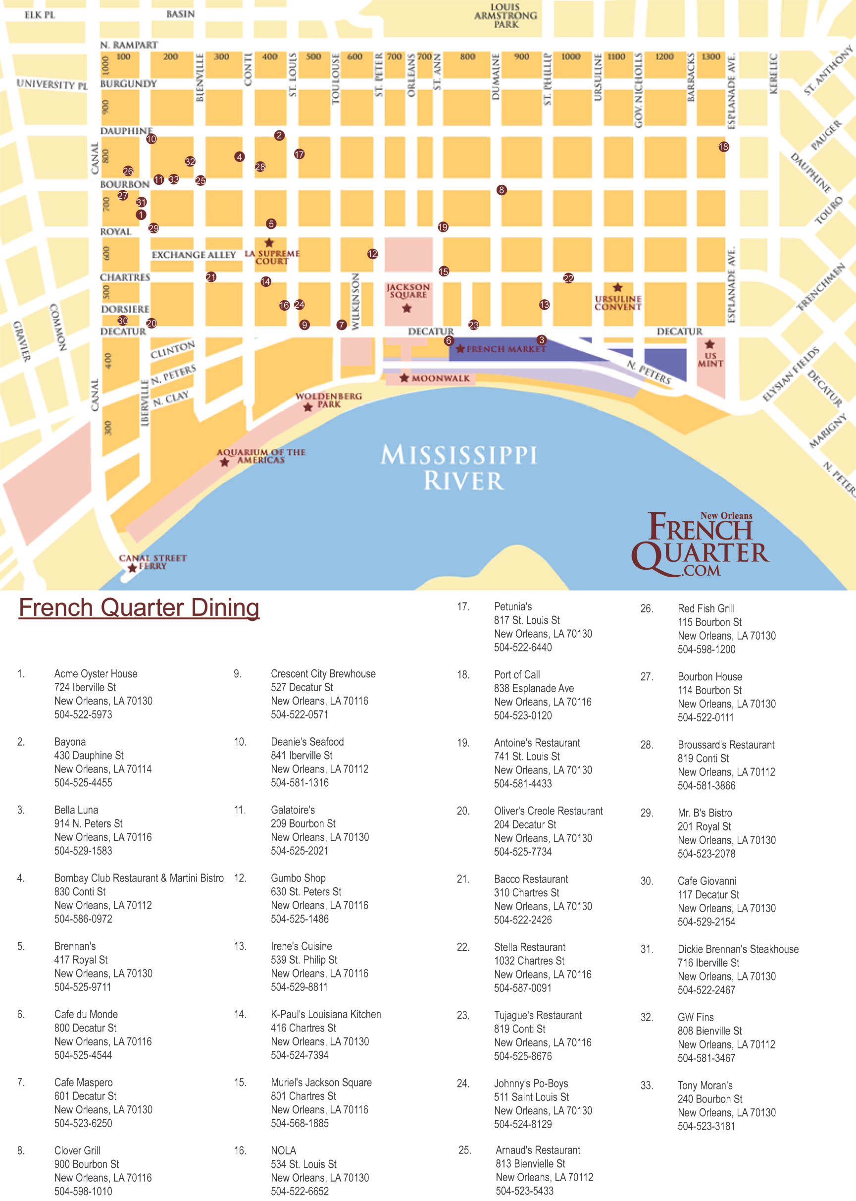 Walking Tour Printable French Quarter Map