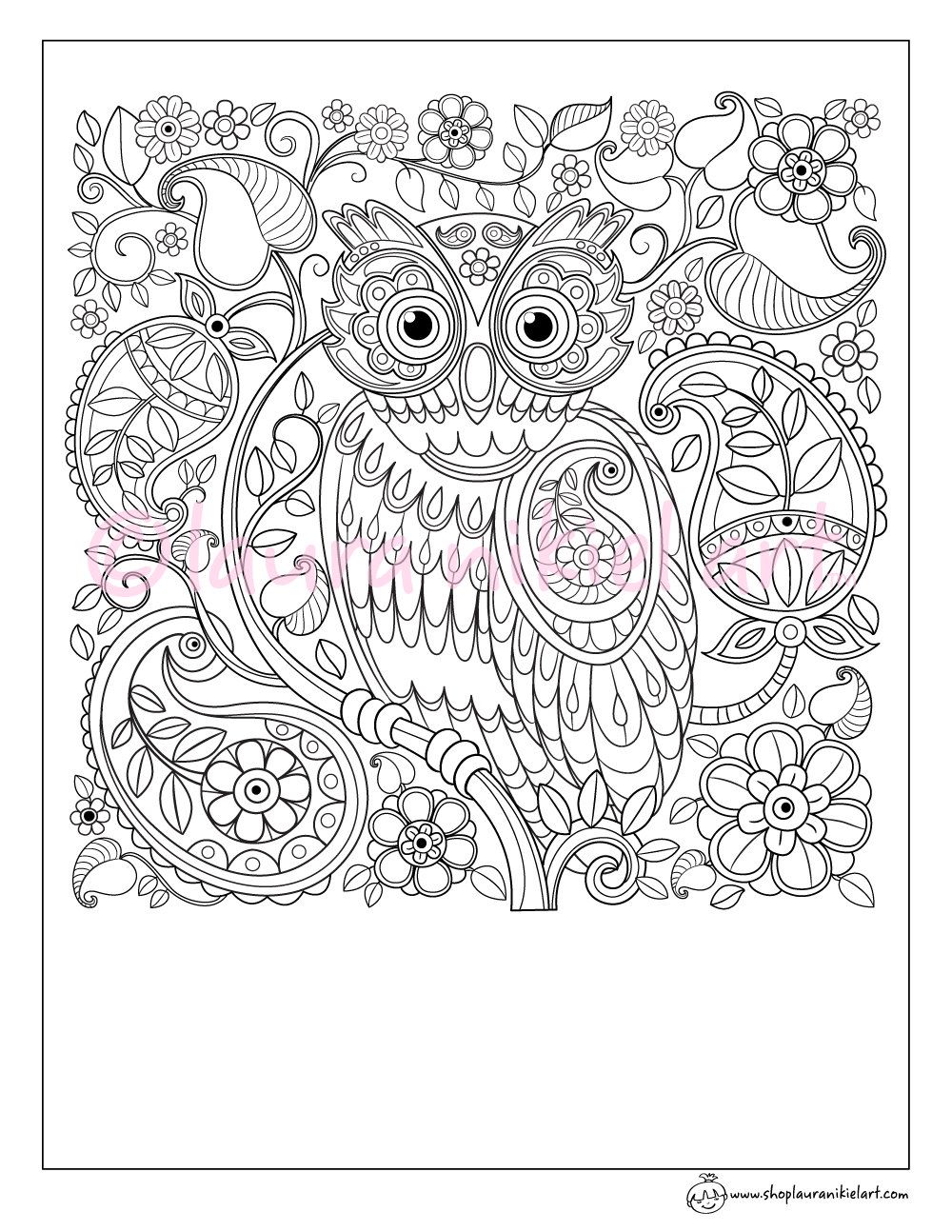 Cute Owl Paisley Pattern Adult Coloring Page - Coloring Sheet - Line ...