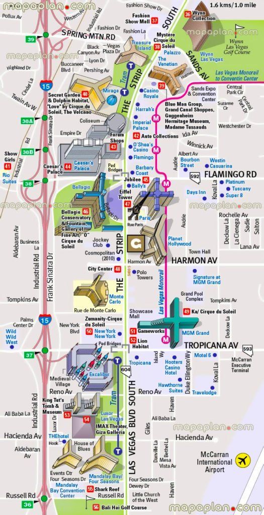 4 las vegas strip map of 1 attractions hotels monorail maps – Artofit