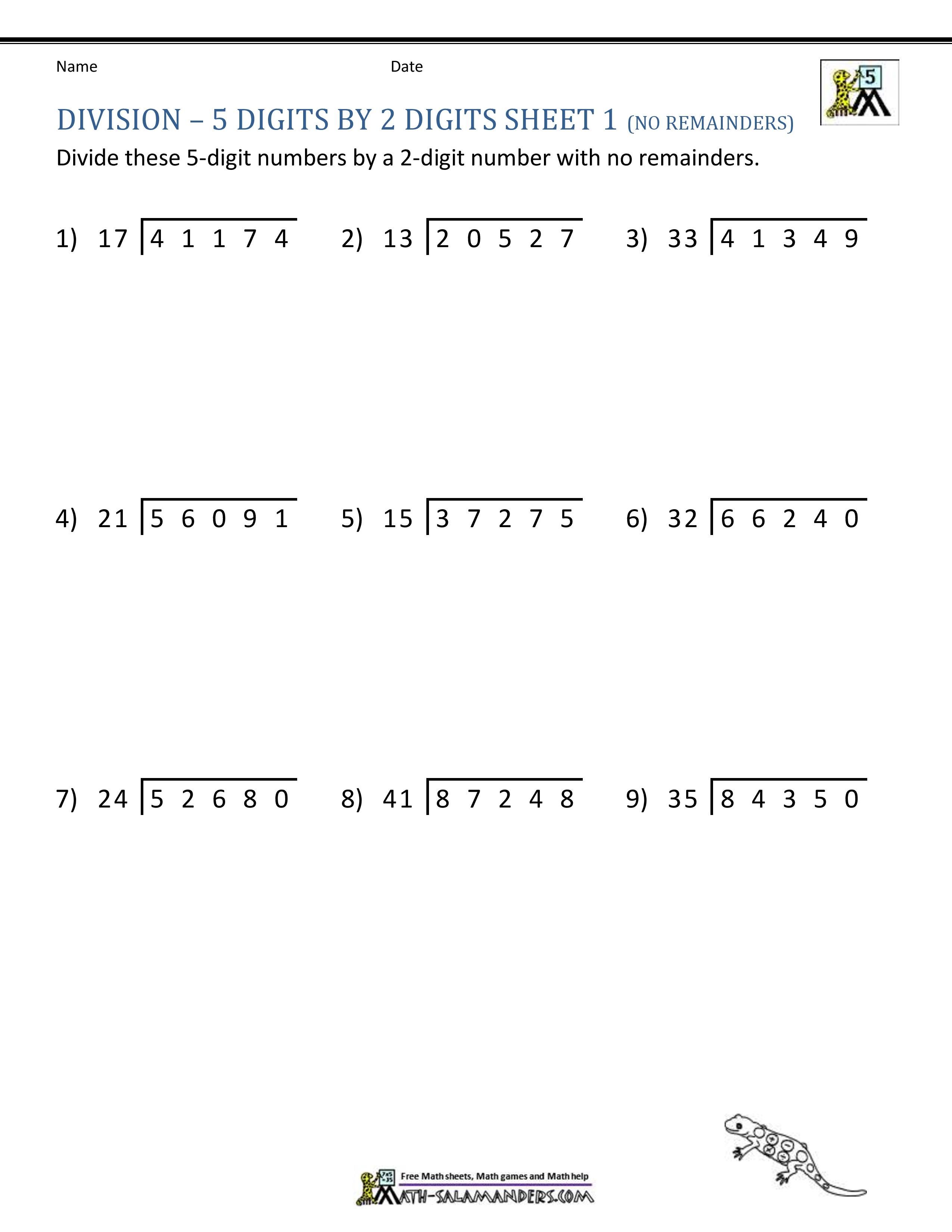 Long Division Printable Worksheets